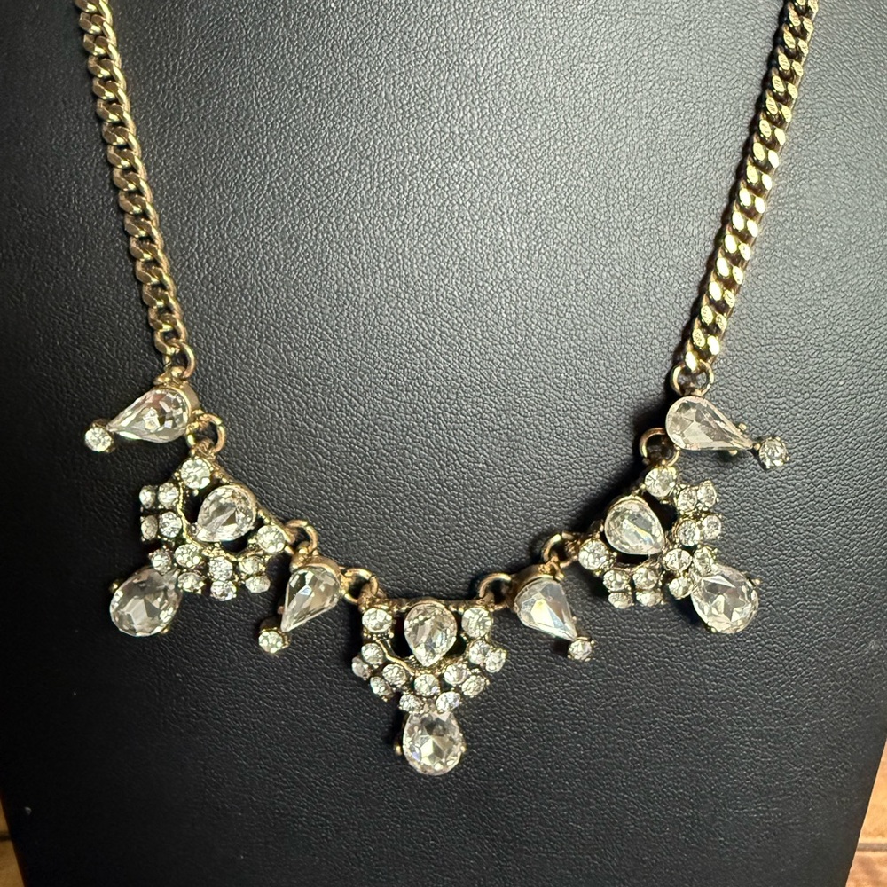 Gold Tone Necklace with Prong Set Crystals - Picture 2 of 14